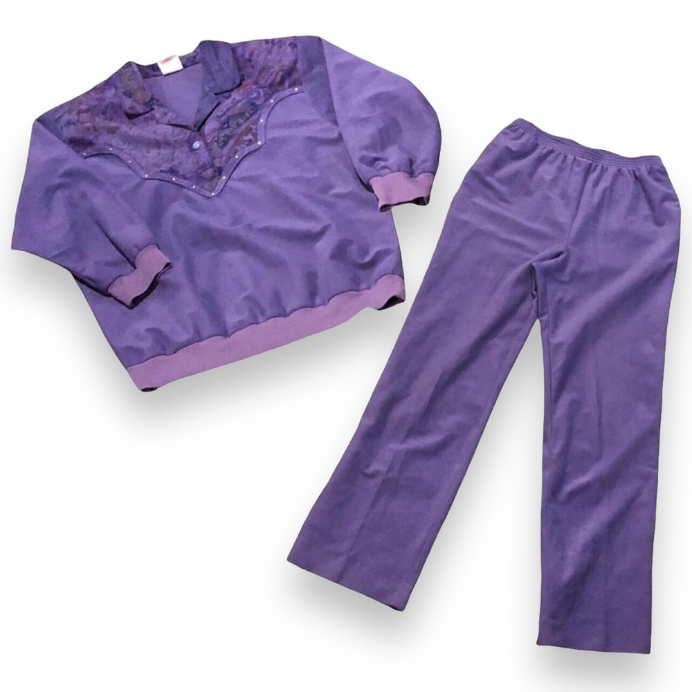 Vintage Two Piece Purple Velour Track Suit Set Size 10 Medium